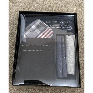 Saks Fifth Ave Gift Set 3 Pocket Squares/ID Card Case Assorted NWT